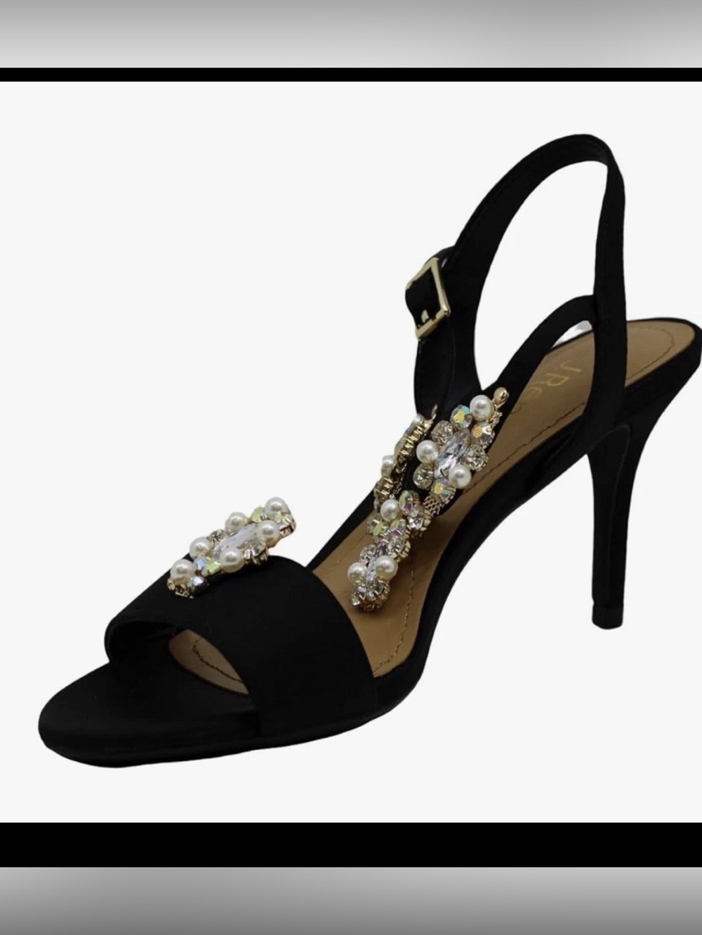 J Renee Women's Michalla Black Satin Heeled Sandals Size 6 M US